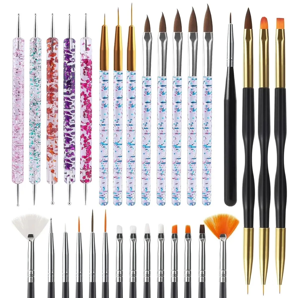 31PCS Acrylic Handle Nail Drawing Pen Set for Professional UV Gel Nail Polish Art Painting Brushes Dotting Tool