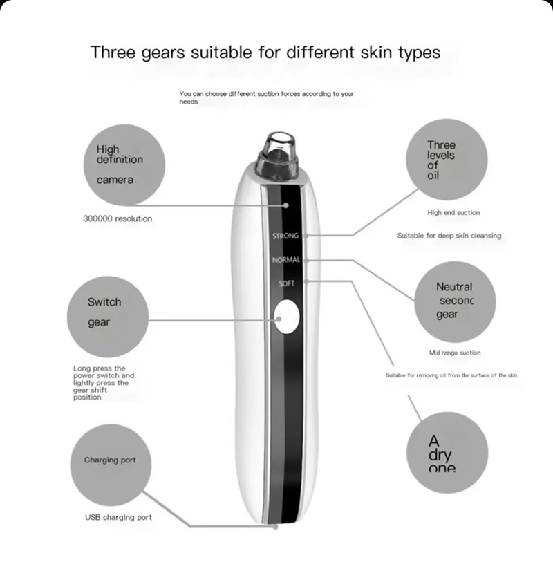Rechargeable Visual Camera Suction Probes Facial Vacuum Electric Nose Face Pore Acne Deep Cleaner Cleansing Blackhead Remover