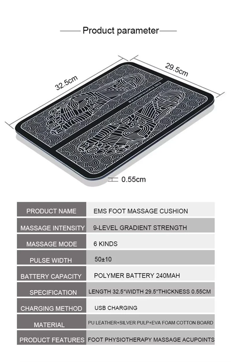 Hot Products Tens Massage Pad Feet Muscle Stimulator Massage Mat Electric Vibrating Ems Foot Massager