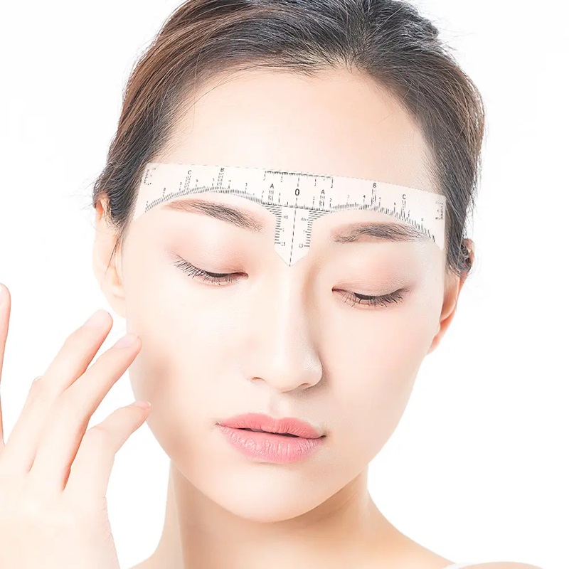 10pcs Disposable Embroidery Eyebrow Ruler Eyebrow Shape Positioning Ruler Transparent Adhesive Ruler