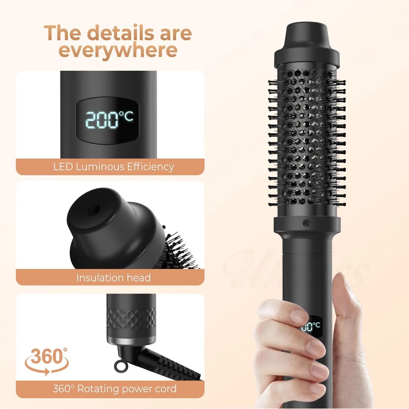 Thermal Brush 1.5 Inch Curling 3 in 1 Hot Brush Styler Hair Curler Ceramic Double PTC Fast Heat Brush
