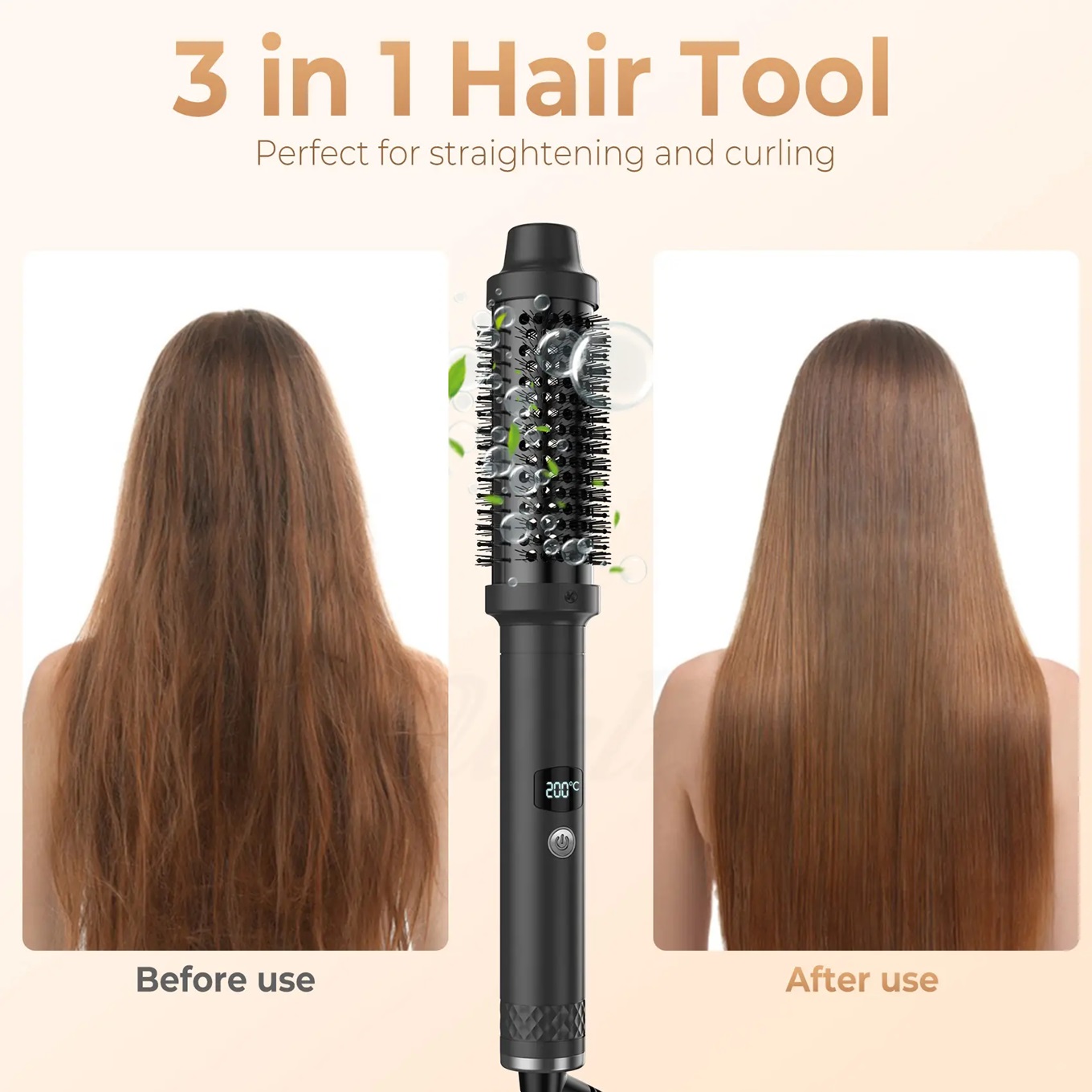 Thermal Brush 1.5 Inch Curling 3 in 1 Hot Brush Styler Hair Curler Ceramic Double PTC Fast Heat Brush
