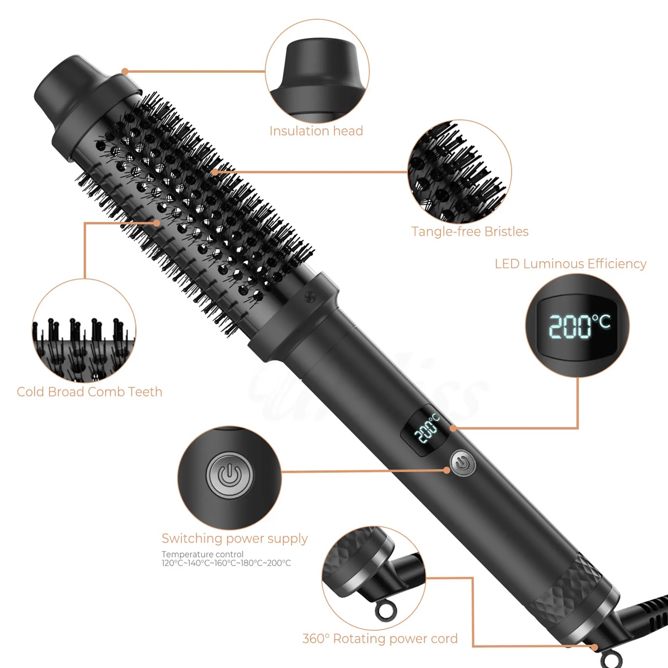 Thermal Brush 1.5 Inch Curling 3 in 1 Hot Brush Styler Hair Curler Ceramic Double PTC Fast Heat Brush
