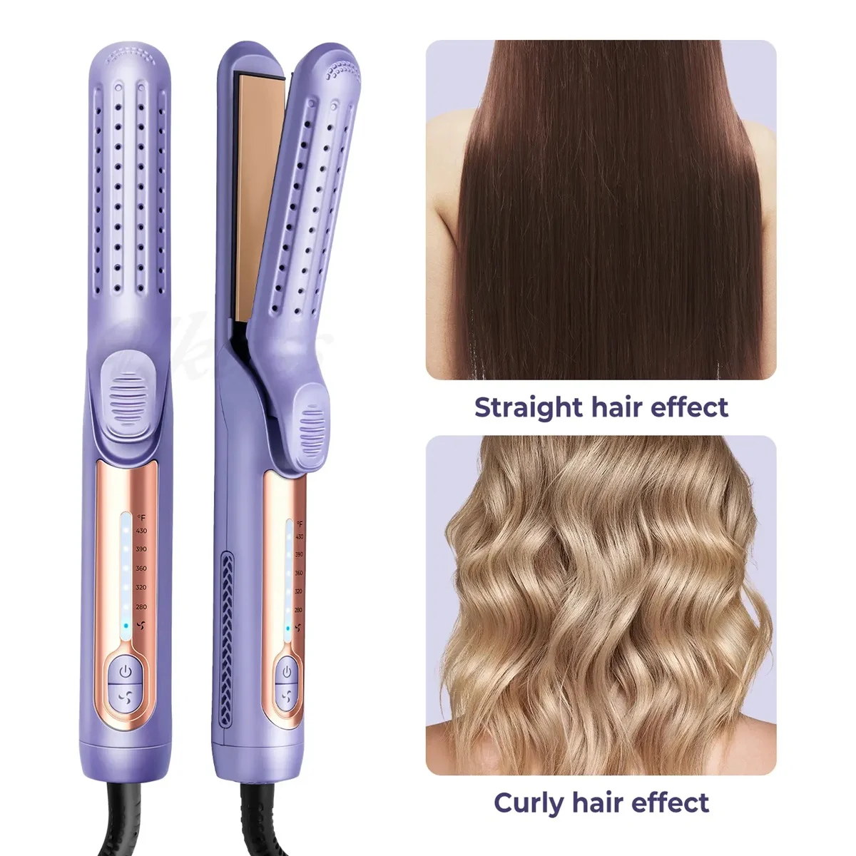 Airflow Cooling Air Vents Styler Professional 2 in 1 Curling Iron and Straightener With Ionic Airflow Ceramic Flat Iron
