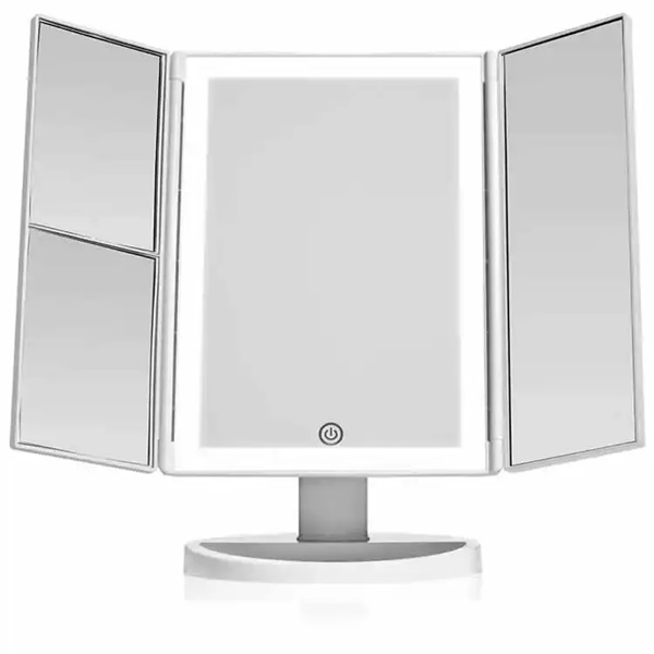 Foldable LED Vanity Mirror can be Magnified Twice or Three Times 360-degree Rotation, USB Plug-in, Adjustable Rotation