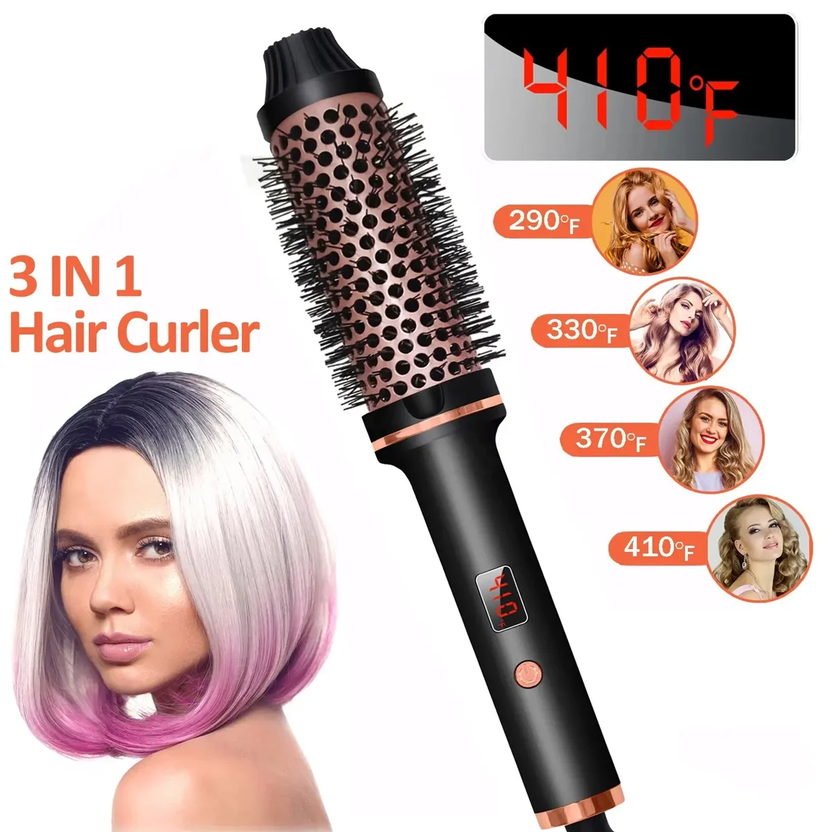 Professional Salon Electric Blower Hair Dryer Brush Dry Fast Hair Curler Rotating Hair Straightener Wand
