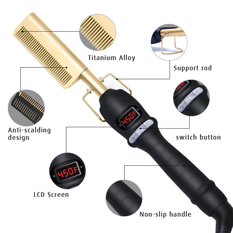 2 in 1 Hair Straightener Brush Heating Combs Styling Iron Electric Hair Straightening Brush
