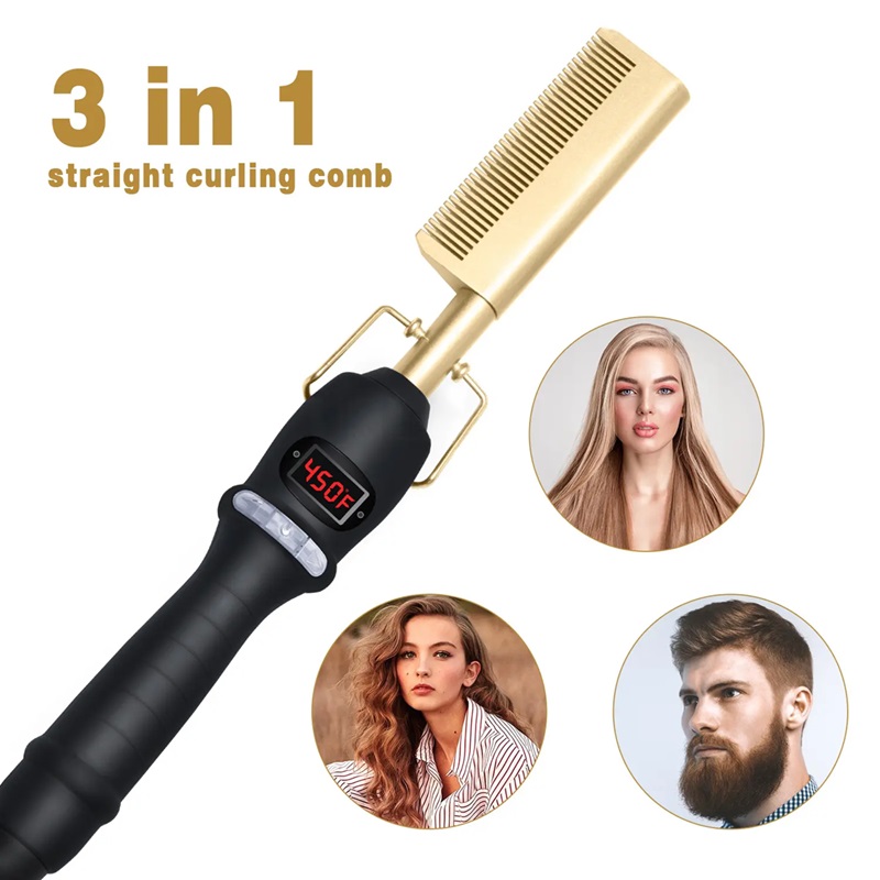 2 in 1 Hair Straightener Brush Heating Combs Styling Iron Electric Hair Straightening Brush
