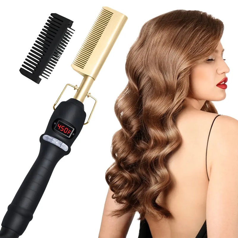 2 in 1 Hair Straightener Brush Heating Combs Styling Iron Electric Hair Straightening Brush