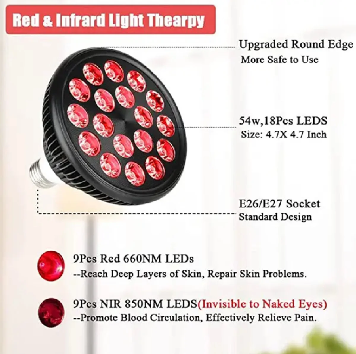 High Efficiency Red Light 54W 660Nm 850Nm Par38 Led Infrared Lamp for Body Therapy