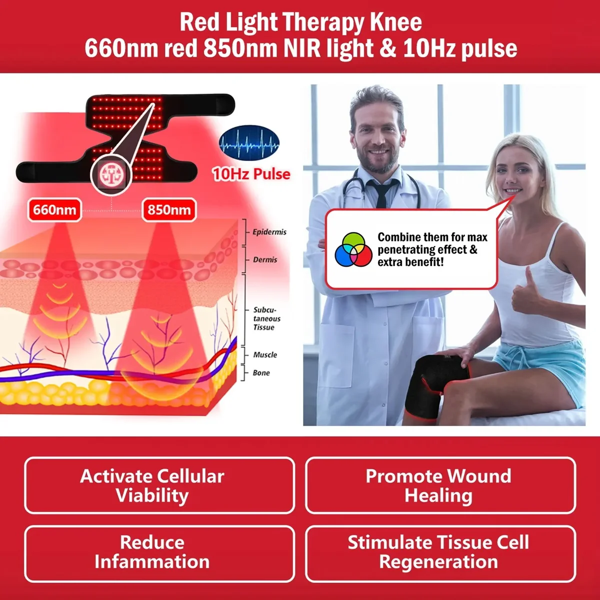 Knee Pain Relief With Infrared Led Shoulder Elbow Wrap and Red Light Treatment for Knee Pads Customized Logo by the Manufacturer