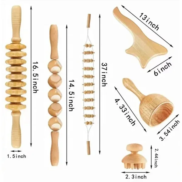 Custom Massage Stick Gua Sha Tools Wooden Abdomen Stomach Waist Neck Face Body Set Wood Massage Therapy Massage Wooden Tools
