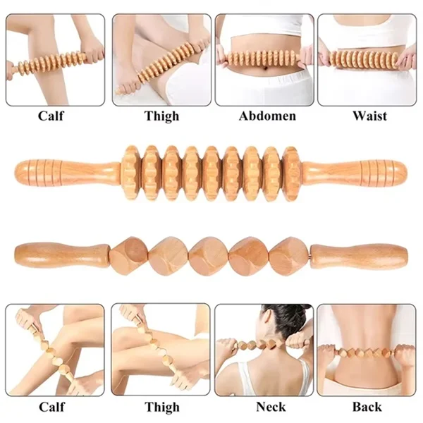 Custom Massage Stick Gua Sha Tools Wooden Abdomen Stomach Waist Neck Face Body Set Wood Massage Therapy Massage Wooden Tools
