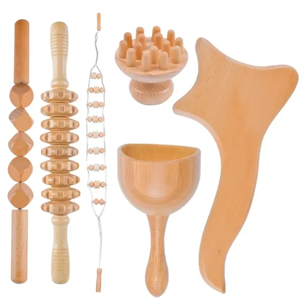 Custom Massage Stick Gua Sha Tools Wooden Abdomen Stomach Waist Neck Face Body Set Wood Massage Therapy Massage Wooden Tools