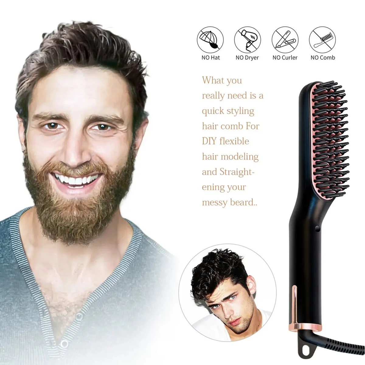 Professional Curler Comb Fashion Fast Heating Ceramic Electric Hair Straightener Hair Brush Beard & Mustache Combs
