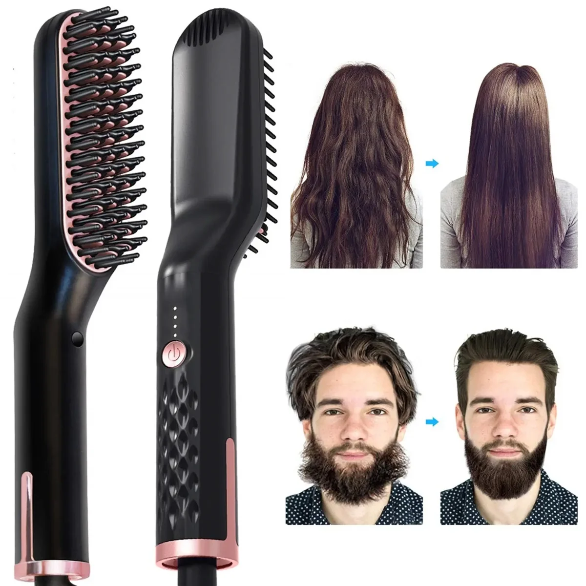 Professional Curler Comb Fashion Fast Heating Ceramic Electric Hair Straightener Hair Brush Beard & Mustache Combs
