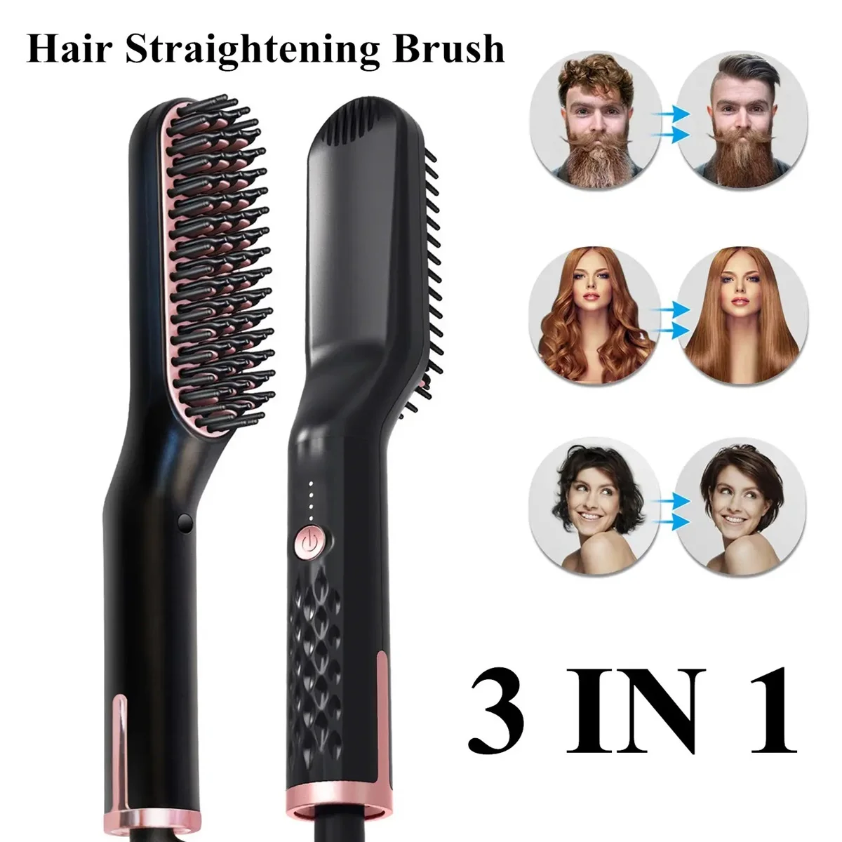 Professional Curler Comb Fashion Fast Heating Ceramic Electric Hair Straightener Hair Brush Beard & Mustache Combs
