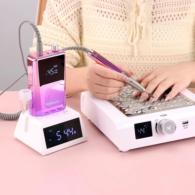 High Quality 85W Brushless Motor 45000RPM Nail Sander Rechargeable Professional Nail Drill Machine with Clock
