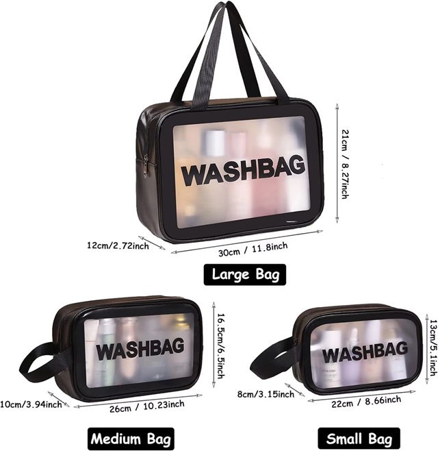 Large Waterproof Pvc Women'S Pink & Black Cosmetic Bag Transparent Plastic Travel Handbag For Makeup & Toiletry Storage