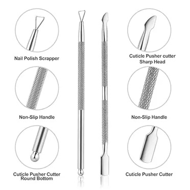 Stainless Steel Nail Art Cuticle Pusher Manicure Pedicure Tool With Dead Skin Push and Shovel Features
