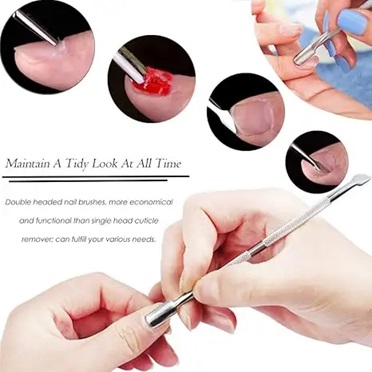 Stainless Steel Nail Art Cuticle Pusher Manicure Pedicure Tool With Dead Skin Push and Shovel Features
