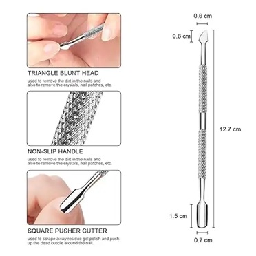 Stainless Steel Nail Art Cuticle Pusher Manicure Pedicure Tool With Dead Skin Push and Shovel Features
