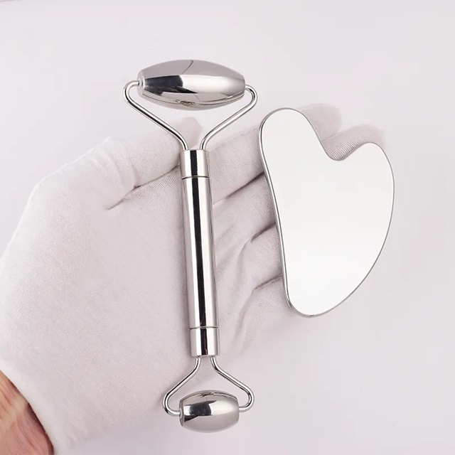 Stainless Steel Gua Sha and Roller Set