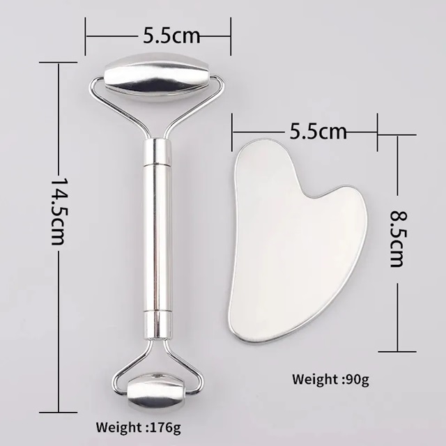 Stainless Steel Gua Sha and Roller Set
