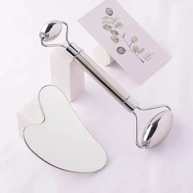 Stainless Steel Gua Sha and Roller Set