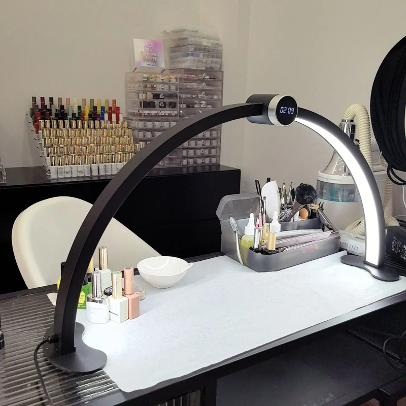 48W Rhinestone Led Nail Desk Lamp Touch Screen Intelligent Digital Display Half Moon Light Table Lamp for Nail Lashes Eyelash
