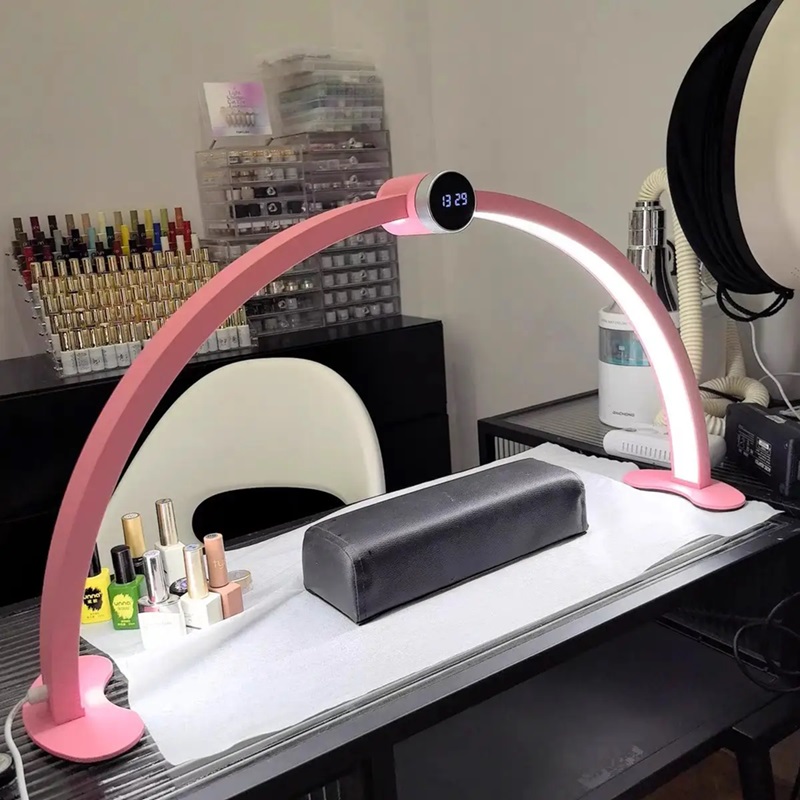 48W Rhinestone Led Nail Desk Lamp Touch Screen Intelligent Digital Display Half Moon Light Table Lamp for Nail Lashes Eyelash
