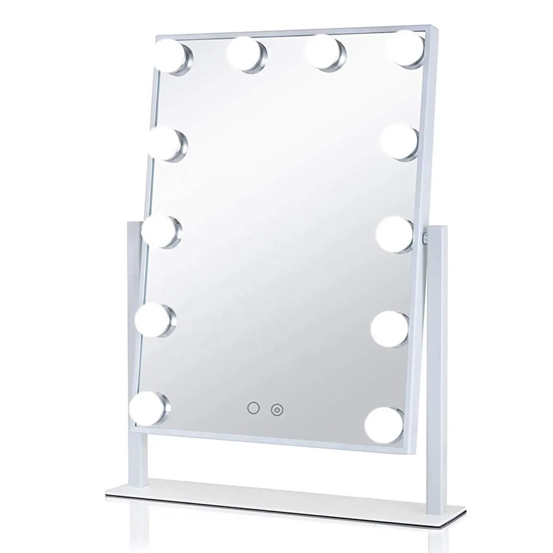 High Quality Personalized Hollywood Mirror with 12pcs LED Bulbs Square Single-Sided Aluminum Finish Vanity Mirror for Cosmetics
