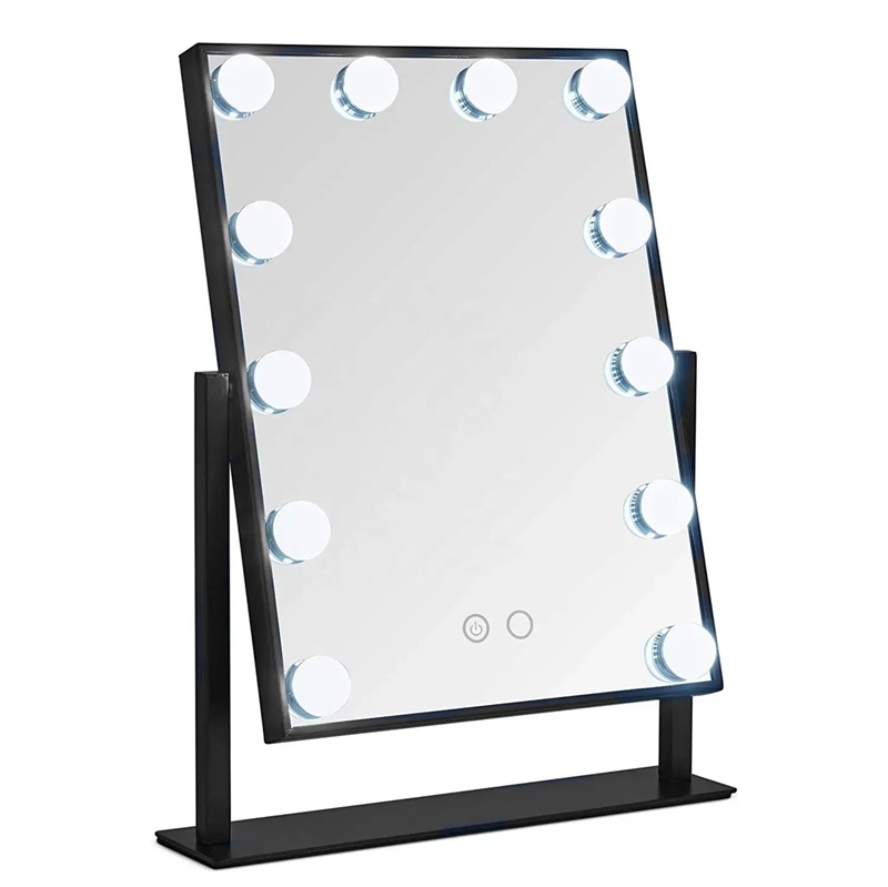 High Quality Personalized Hollywood Mirror with 12pcs LED Bulbs Square Single-Sided Aluminum Finish Vanity Mirror for Cosmetics