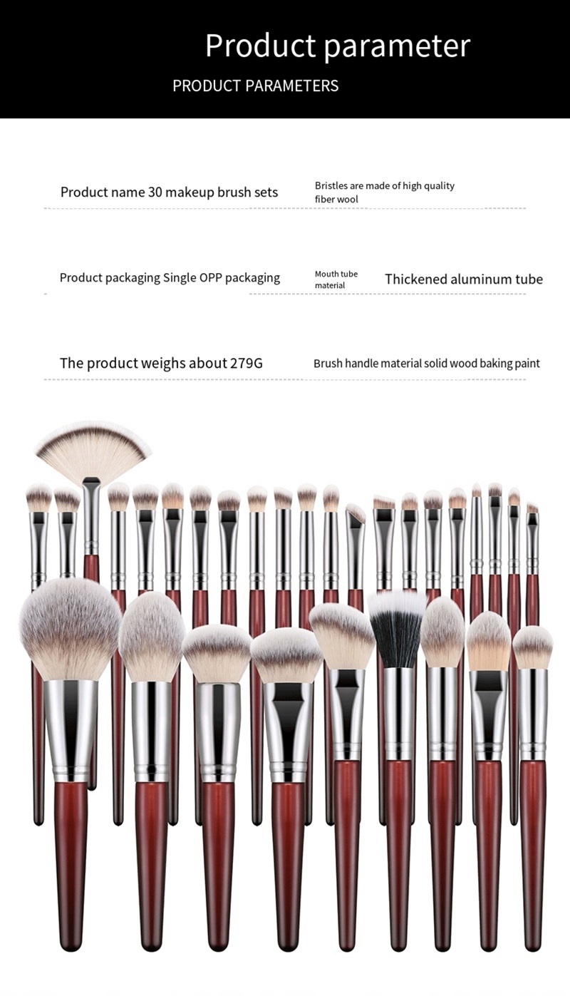 30pcs sample red make up brushes set facial powder blending brush eyeshadow makeup brush set
